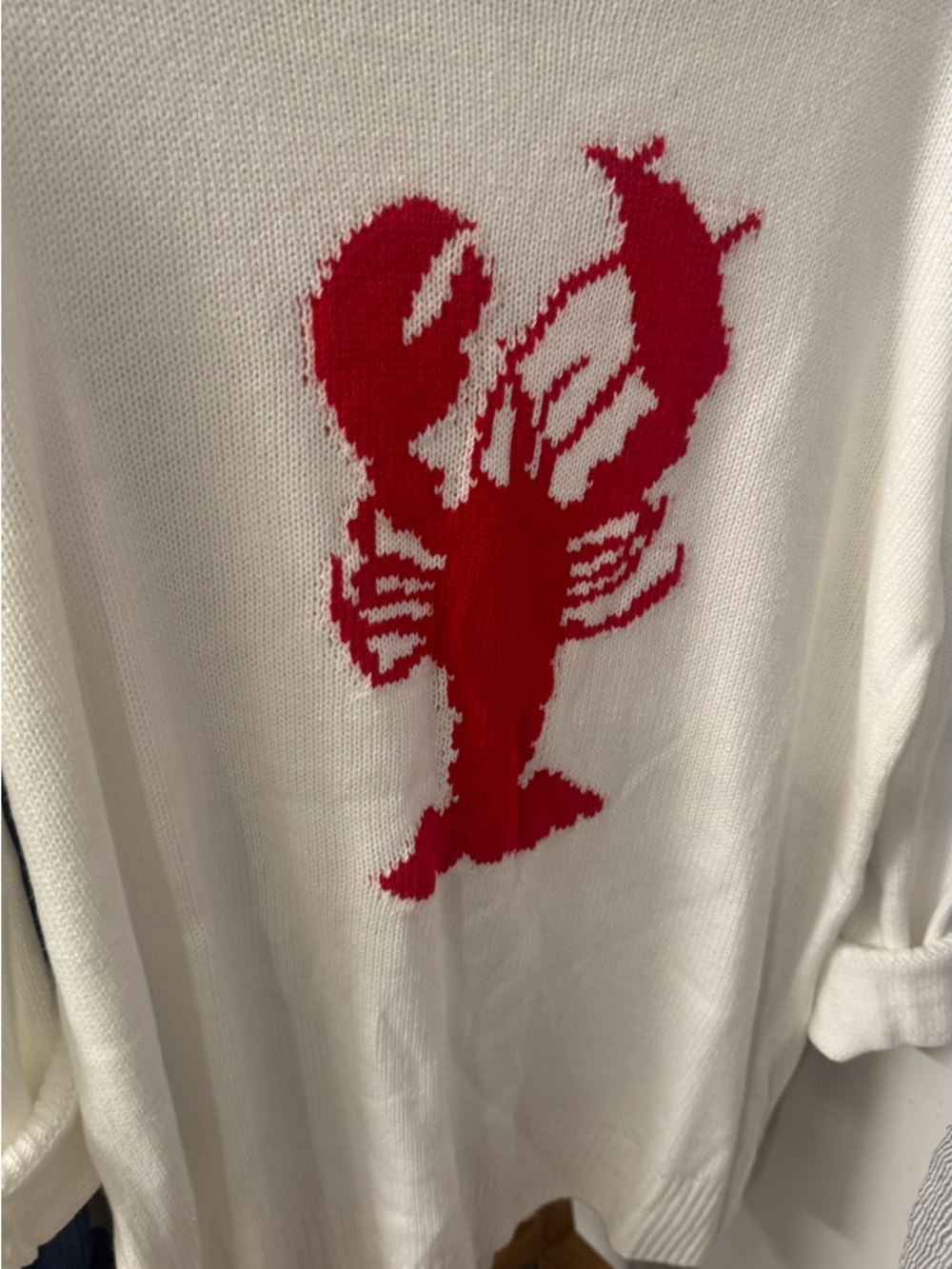 Women’s White Sweater with Red Lobster Motif